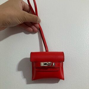 Mini Bright Red with Silver Hardware Turnlock Bag Charm Keychain with Strap